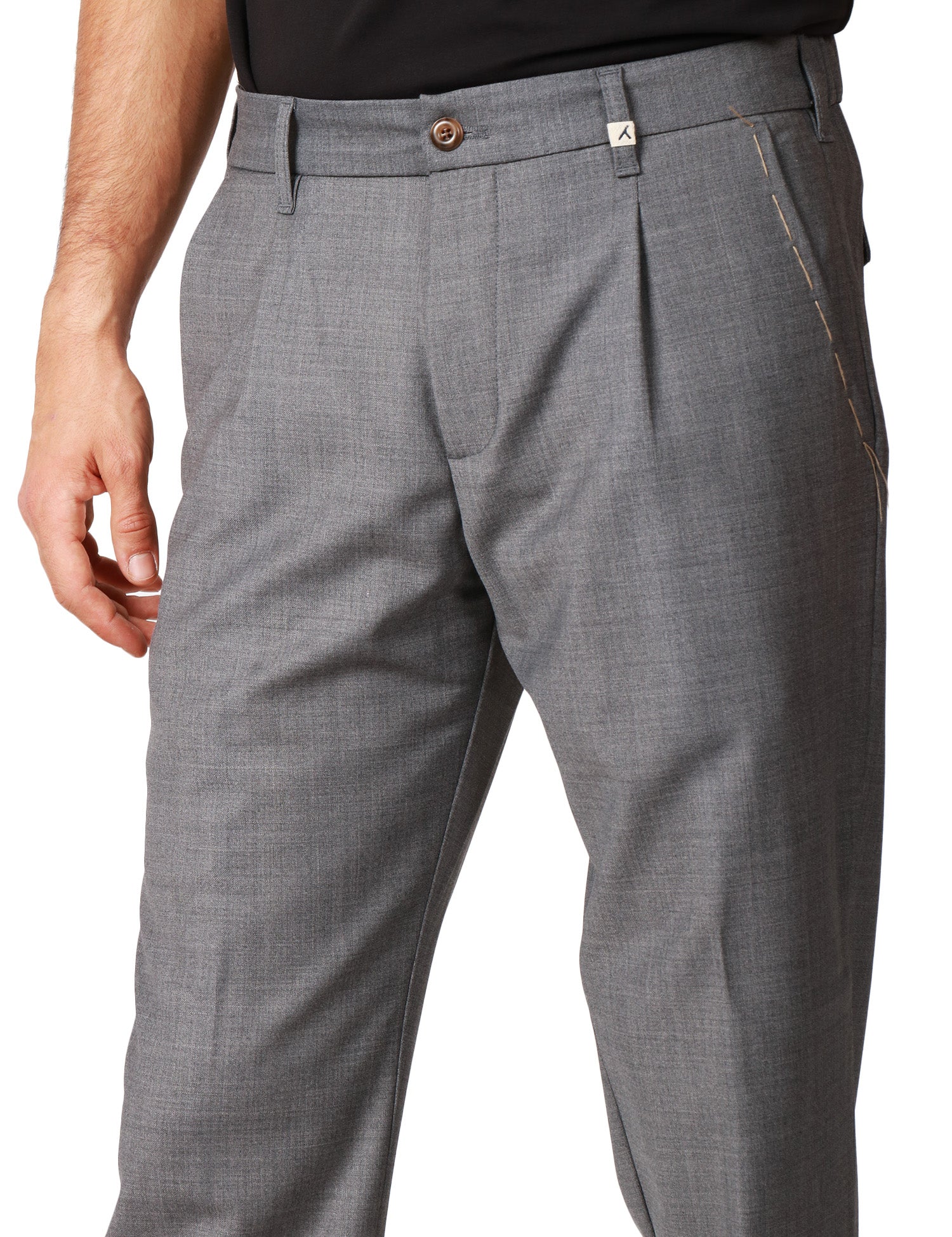 PANTALONE UOMO MYTHS GRIGIO CON PENCE SINGOLA DAVANTI CARROT FIT