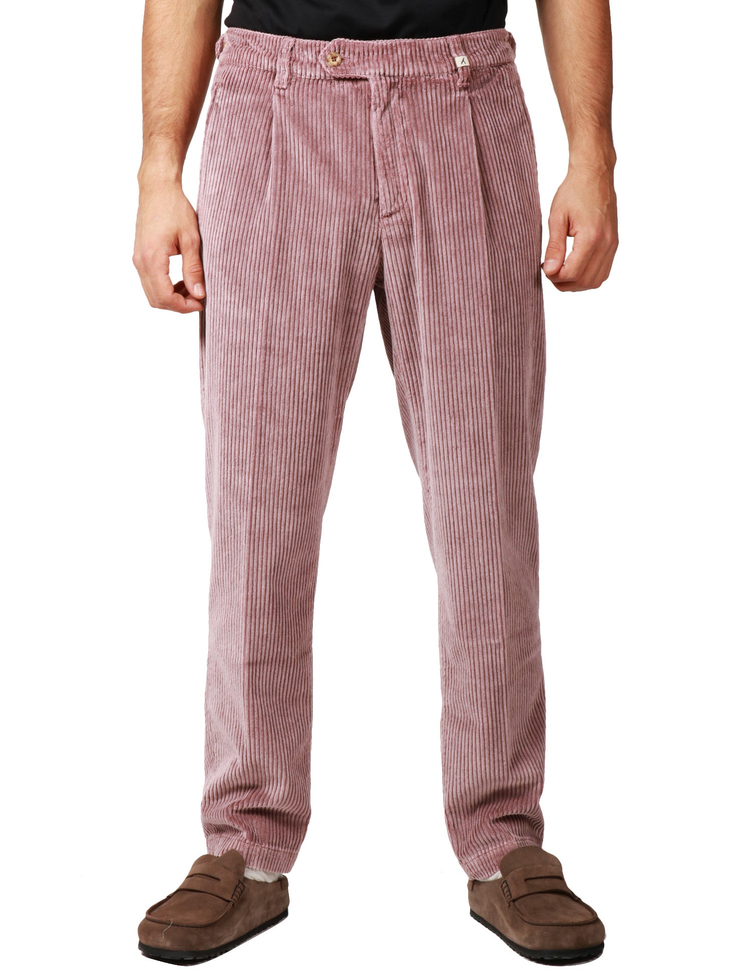 PANTALONE UOMO MYTHS ROSA IN VELLUTO A COSTE CON PENCE SINGOLA A GAMBA DRITTA
