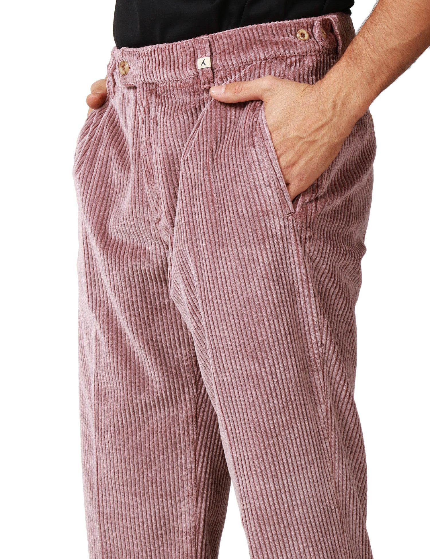 PANTALONE UOMO MYTHS ROSA IN VELLUTO A COSTE CON PENCE SINGOLA A GAMBA DRITTA