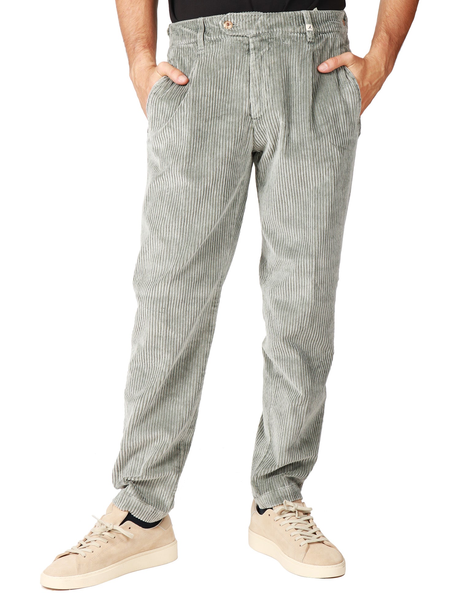 PANTALONE UOMO MYTHS SALVIA IN VELLUTO CON PENCE SINGOLA CARROT FIT