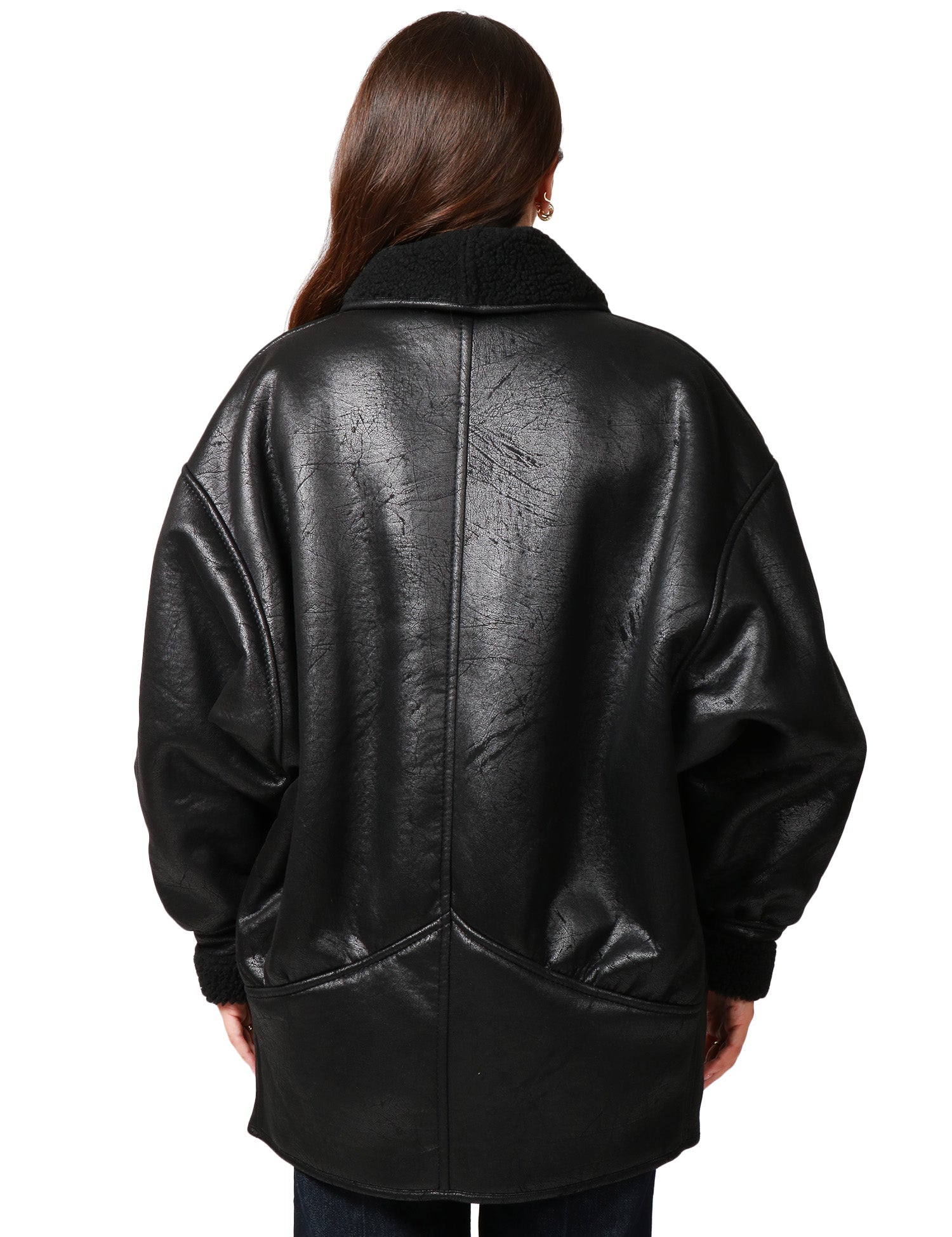 ECO-MONTONE DONNA NINEMINUTES NERO SHEARLING CON DUE BOTTONI E MANICA VOLUMINOSA