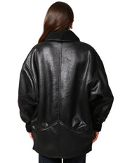 ECO-MONTONE DONNA NINEMINUTES NERO SHEARLING CON DUE BOTTONI E MANICA VOLUMINOSA