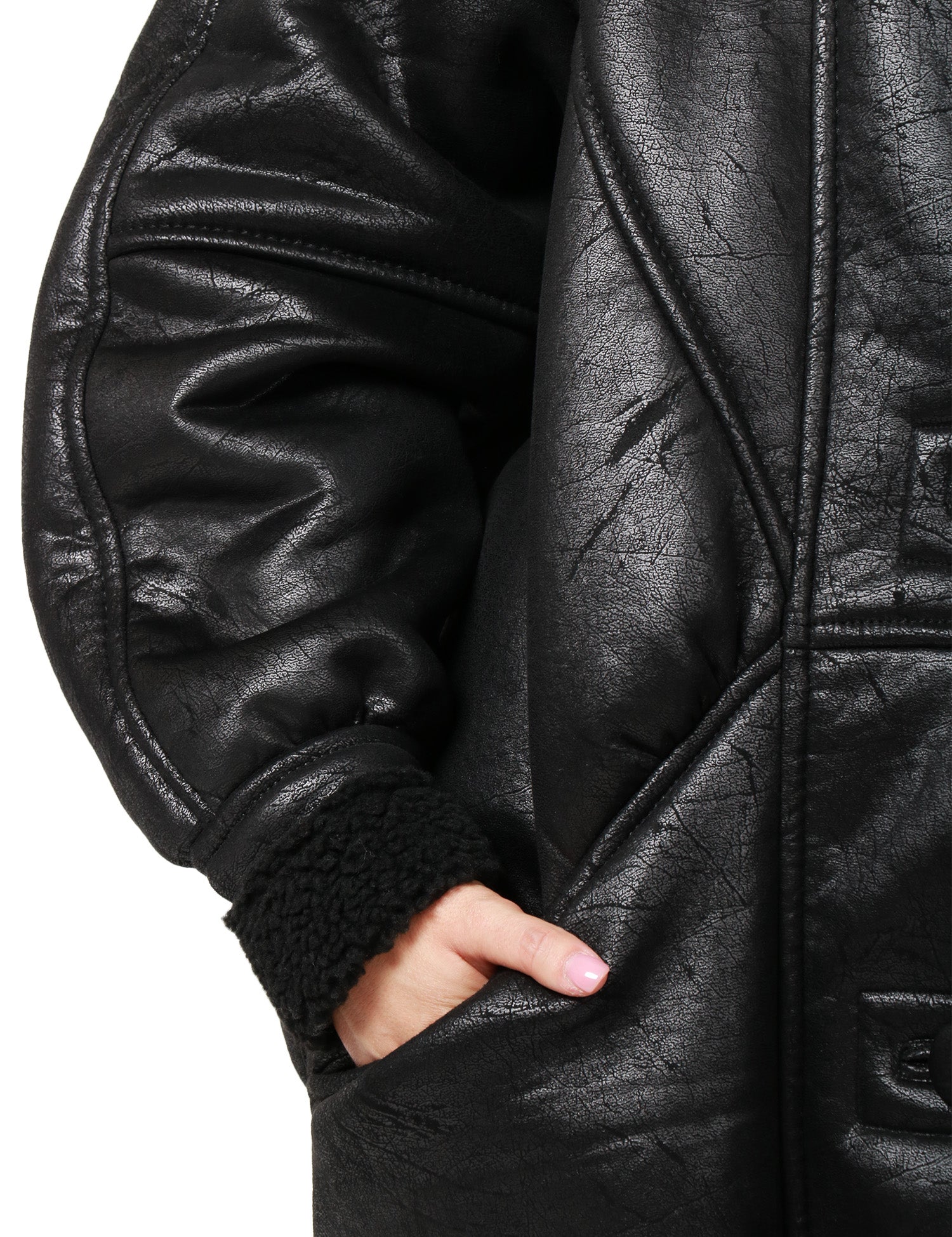 ECO-MONTONE DONNA NINEMINUTES NERO SHEARLING CON DUE BOTTONI E MANICA VOLUMINOSA