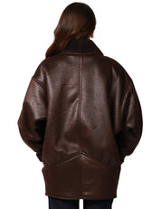 ECO-MONTONE DONNA NINEMINUTES BROWN SHEARLING CON DUE BOTTONI E MANICA VOLUMINOSA