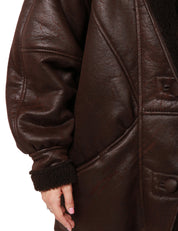 ECO-MONTONE DONNA NINEMINUTES BROWN SHEARLING CON DUE BOTTONI E MANICA VOLUMINOSA