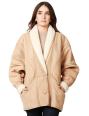 ECOMONTONE DONNA NINEMINUTES COFFEE SHEARLING CON DUE BOTTONI E MANICA VOLUMINOSA