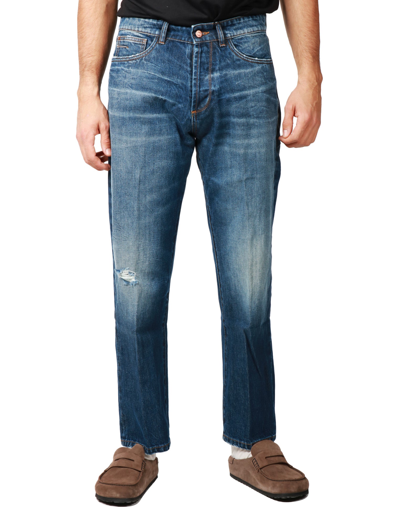 JEANS UOMO OFFICINA 36 PRINCE BLU DENIM CON EFFETTO VINTAGE A GAMBA DRITTA