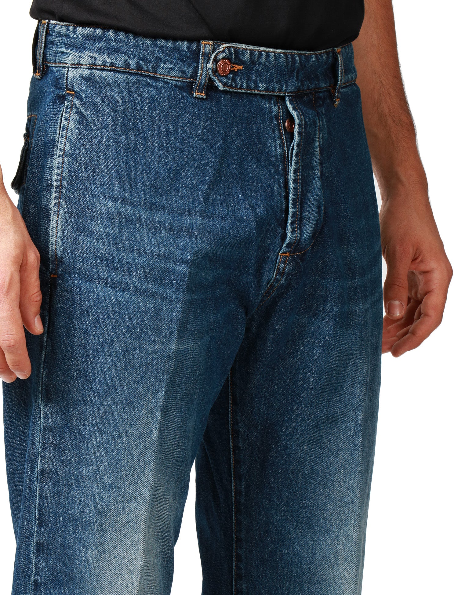 JEANS UOMO OFFICINA 36 PRINCE BLU DENIM A GAMBA DRITTA CON TASCHE POSTERIORI A TOPPA CON PATTA