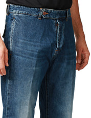 JEANS UOMO OFFICINA 36 PRINCE BLU DENIM A GAMBA DRITTA CON TASCHE POSTERIORI A TOPPA CON PATTA