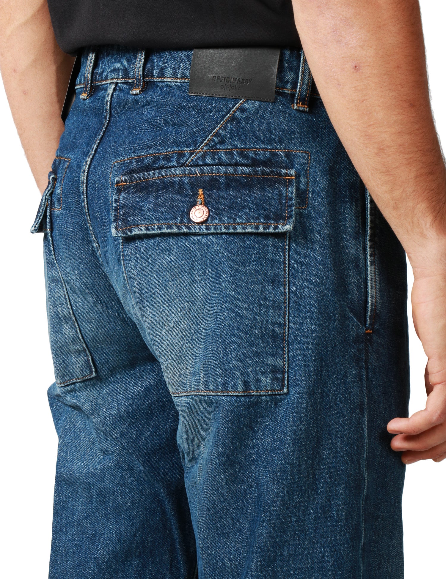 JEANS UOMO OFFICINA 36 PRINCE BLU DENIM A GAMBA DRITTA CON TASCHE POSTERIORI A TOPPA CON PATTA