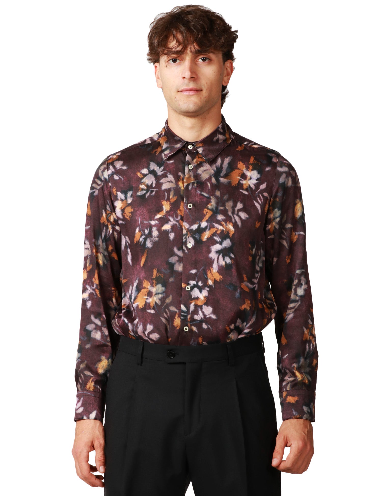 CAMICIA UOMO OFFICINA 36 TUNDRA BORDEAUX FANTASIA FLOREALE IN VISCOSA