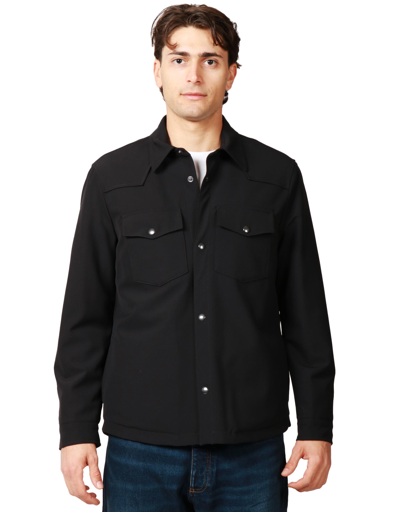 GIACCA CAMICIA UOMO OFFICINA 36 ALBIDA NERA CON TASCHE SUL PETTO E BOTTONI METTALICI