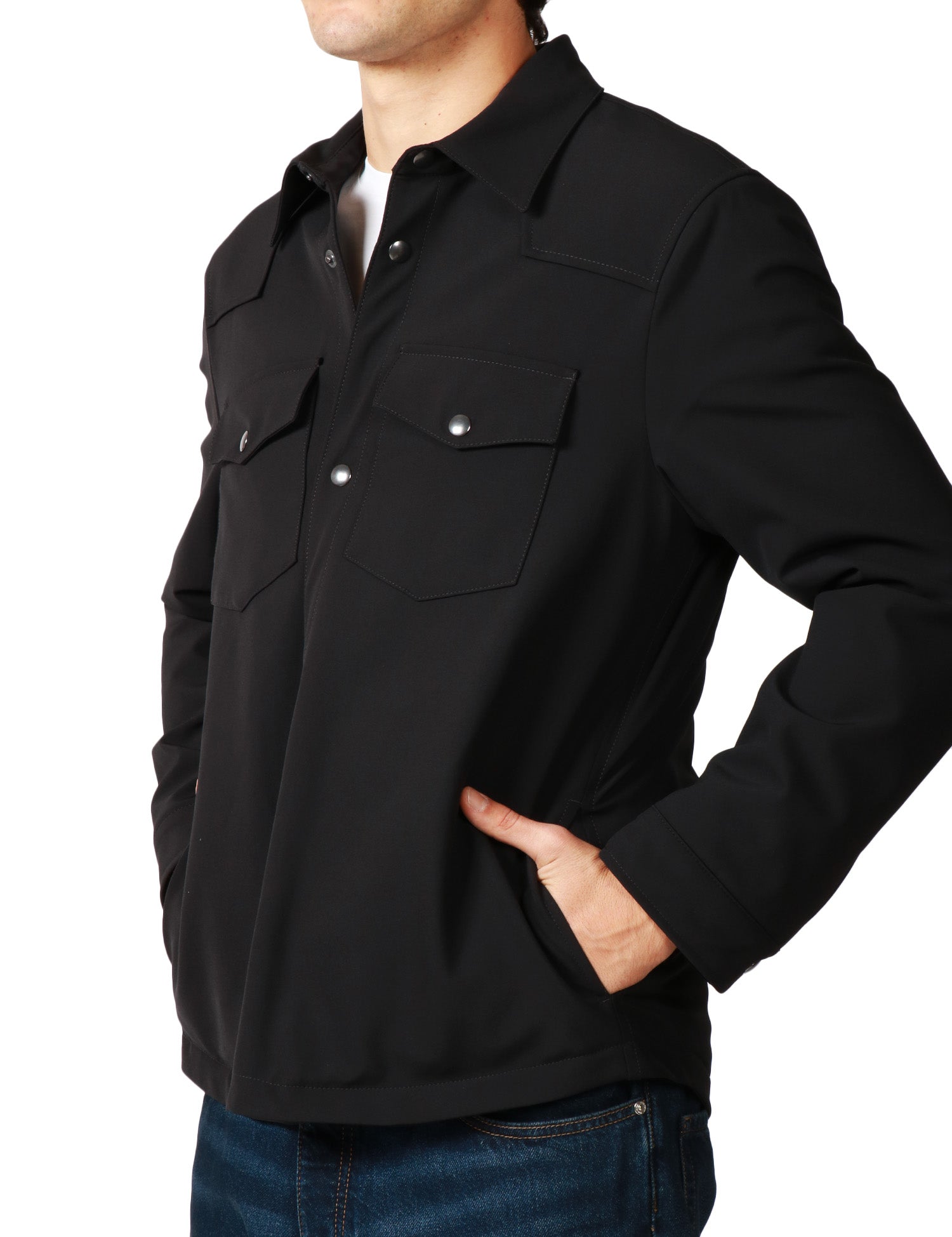 GIACCA CAMICIA UOMO OFFICINA 36 ALBIDA NERA CON TASCHE SUL PETTO E BOTTONI METTALICI