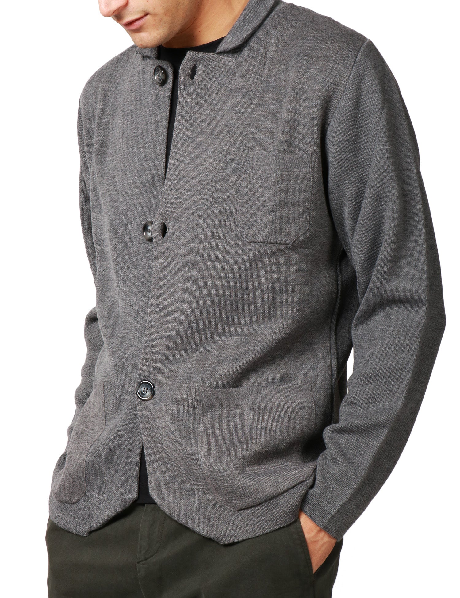 GIACCA UOMO OFFICINA 36 GRIGIA CON PICCOLO COLLO E TASCHE APPLICATE DAVANTI