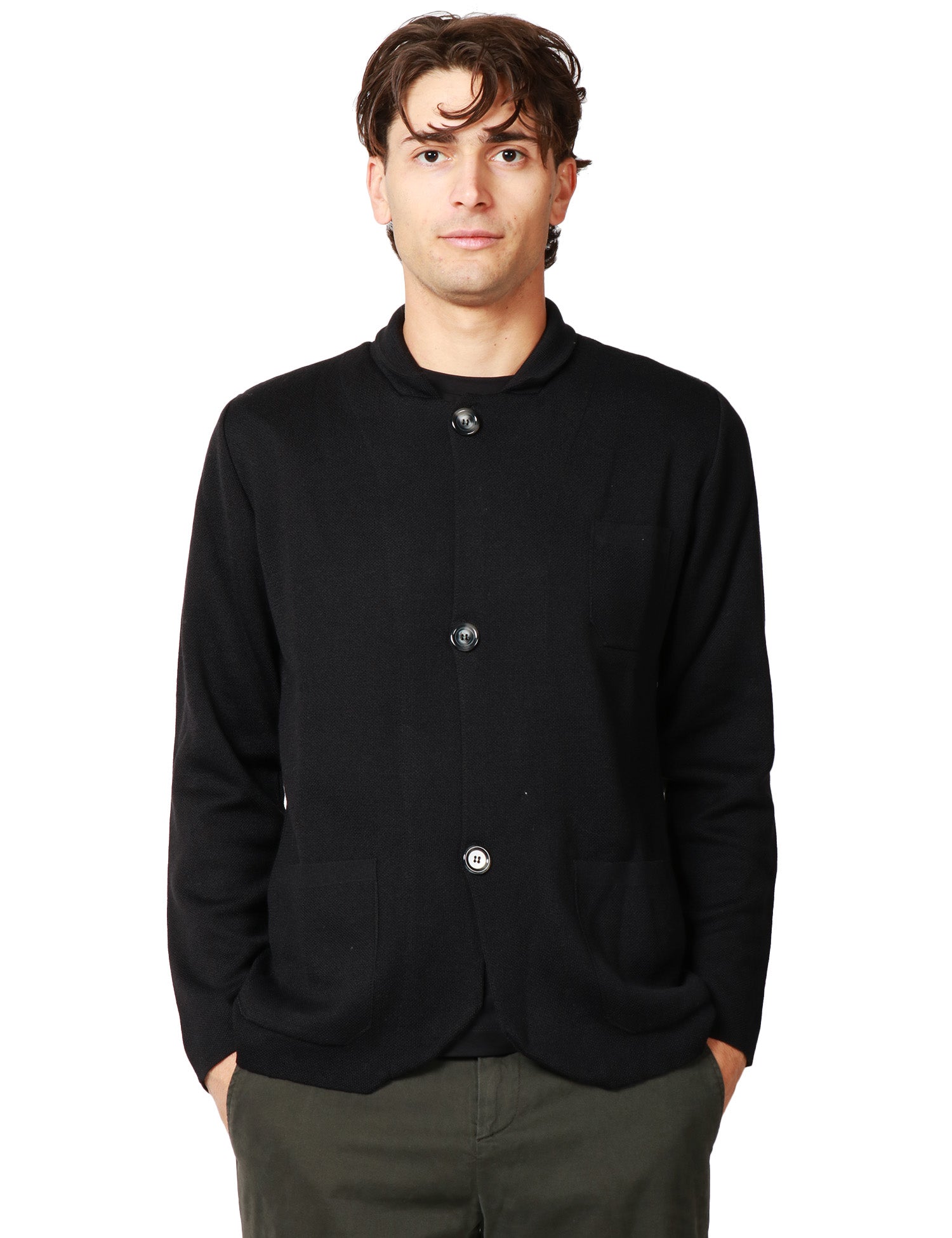 GIACCA UOMO OFFICINA 36 NERA CON PICCOLO COLLO E TASCHE APPLICATE DAVANTI