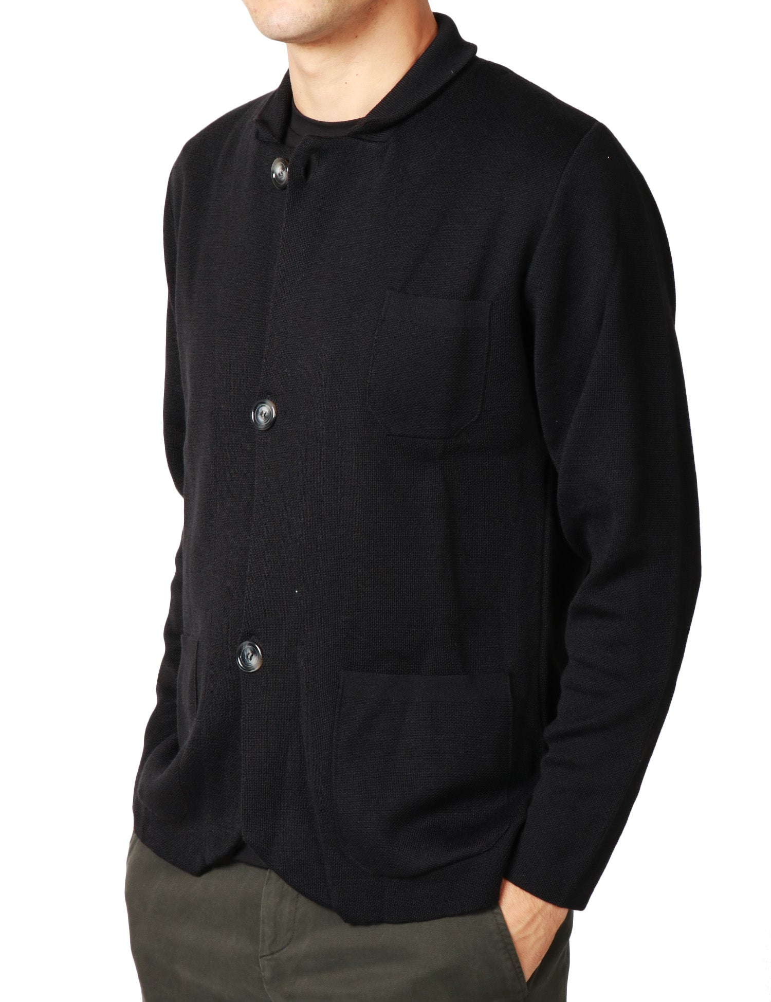 GIACCA UOMO OFFICINA 36 NERA CON PICCOLO COLLO E TASCHE APPLICATE DAVANTI