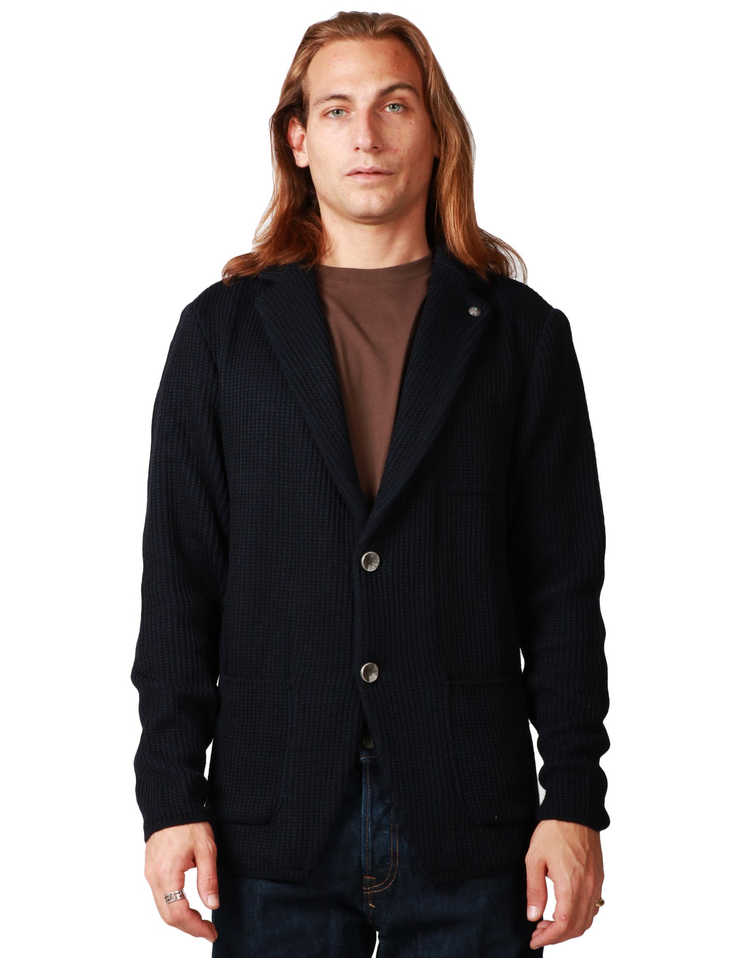 GIACCA UOMO OFFICINA 36 BLU MONOPETTO CON DUE BOTTONI IN MAGLIA A COSTE