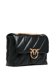 BORSA PINKO BIG LOVE BAG PUFF NERA IN NAPPA CON MAXI TRAPUNTATURA OBLIQUA E FIBBIA LOVE BIRDS IN METALLO DORATO