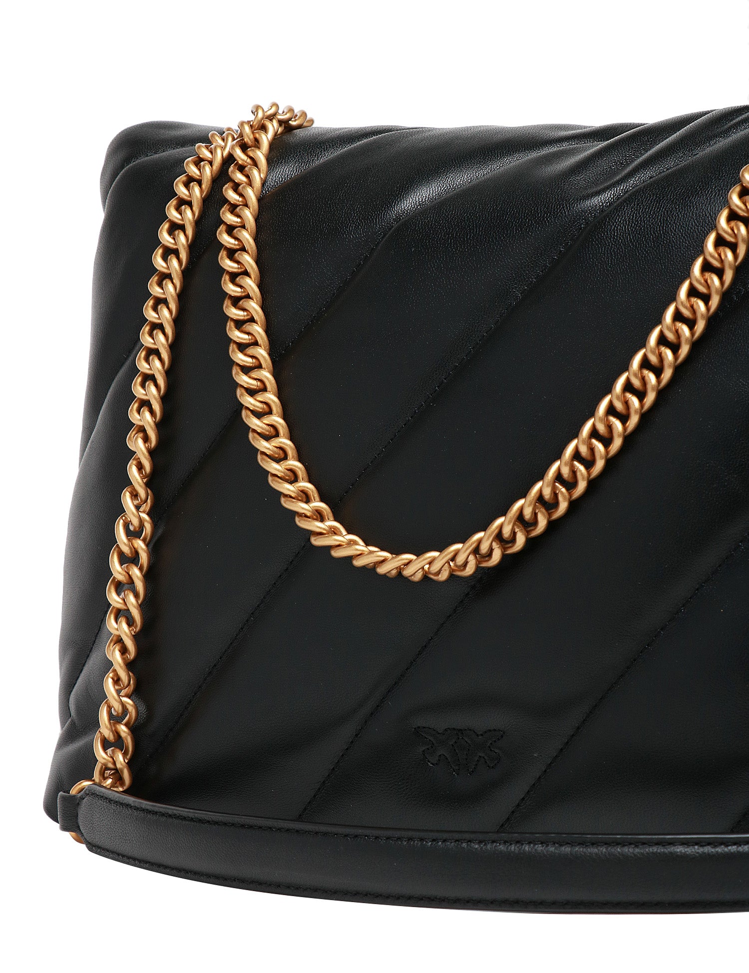 BORSA PINKO BIG LOVE BAG PUFF NERA IN NAPPA CON MAXI TRAPUNTATURA OBLIQUA E FIBBIA LOVE BIRDS IN METALLO DORATO