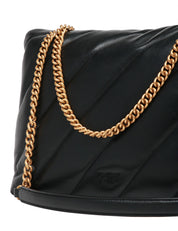 BORSA PINKO BIG LOVE BAG PUFF NERA IN NAPPA CON MAXI TRAPUNTATURA OBLIQUA E FIBBIA LOVE BIRDS IN METALLO DORATO