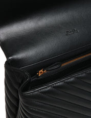 BORSA PINKO BIG LOVE BAG PUFF NERA IN NAPPA CON MAXI TRAPUNTATURA OBLIQUA E FIBBIA LOVE BIRDS IN METALLO DORATO