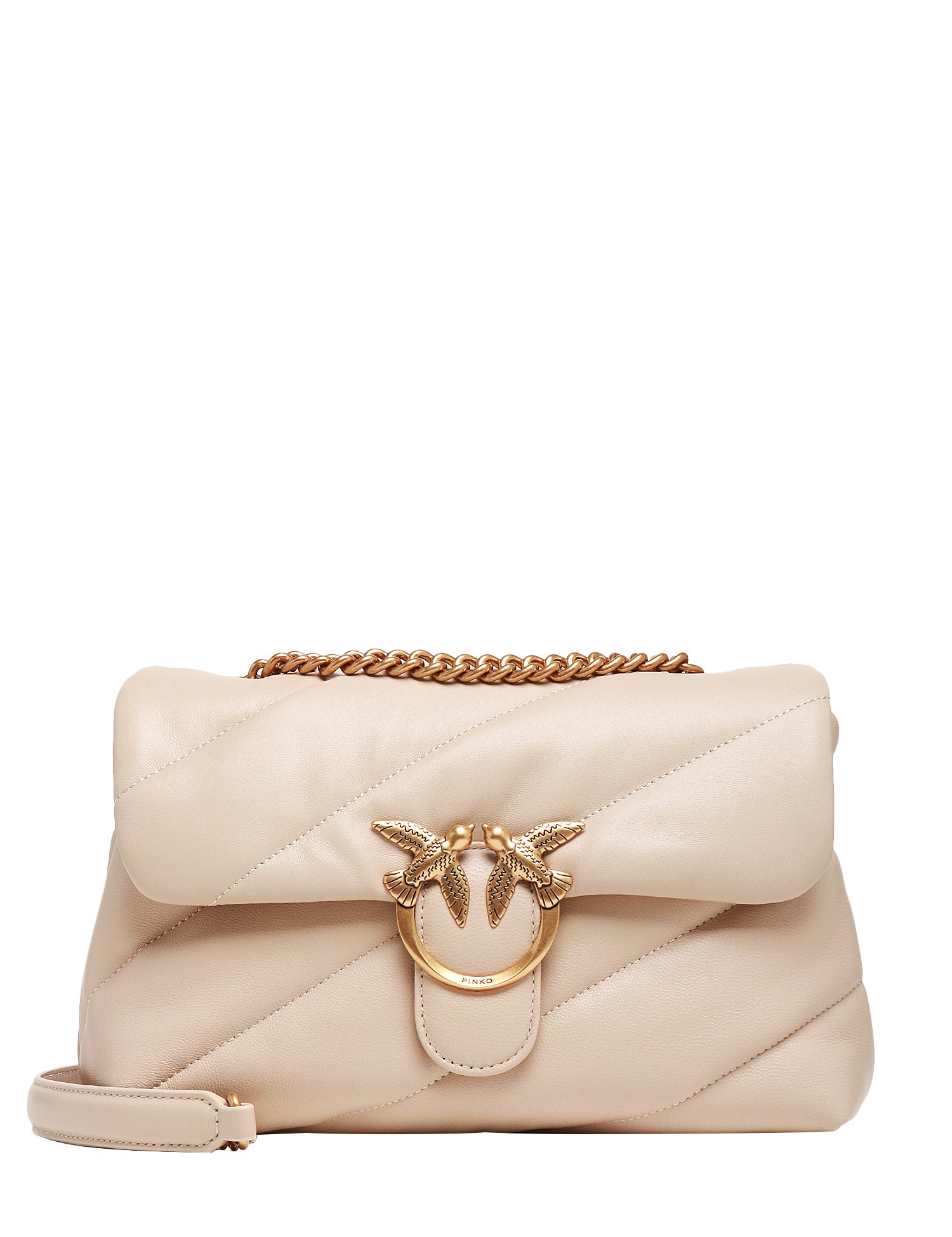 BORSA DONNA PINKO CLASSIC LOVE BAG PUFF BEIGE IN NAPPA CON TRAPUNTATURA OBLIQUA E FIBBIA LOVE BIRDS ORO