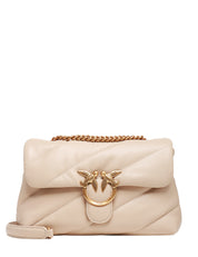 BORSA DONNA PINKO CLASSIC LOVE BAG PUFF BEIGE IN NAPPA CON TRAPUNTATURA OBLIQUA E FIBBIA LOVE BIRDS ORO