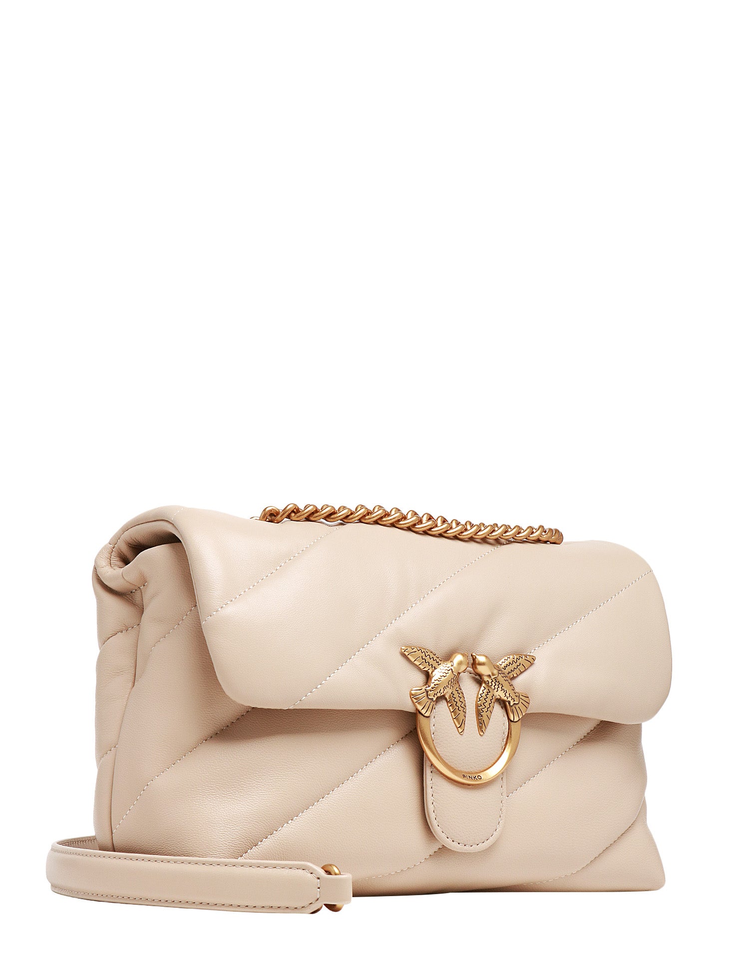 BORSA DONNA PINKO CLASSIC LOVE BAG PUFF BEIGE IN NAPPA CON TRAPUNTATURA OBLIQUA E FIBBIA LOVE BIRDS ORO