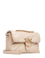 BORSA DONNA PINKO CLASSIC LOVE BAG PUFF BEIGE IN NAPPA CON TRAPUNTATURA OBLIQUA E FIBBIA LOVE BIRDS ORO