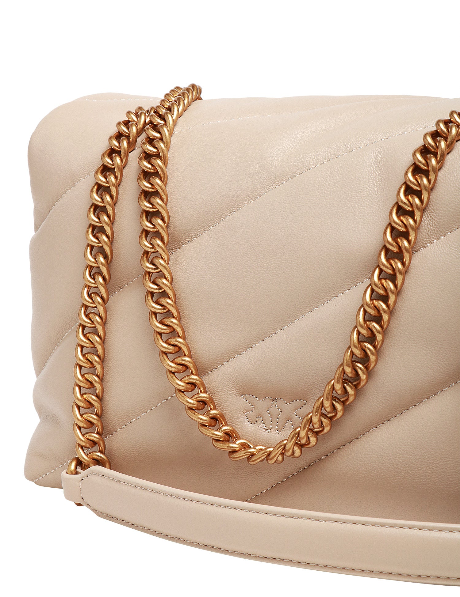 BORSA DONNA PINKO CLASSIC LOVE BAG PUFF BEIGE IN NAPPA CON TRAPUNTATURA OBLIQUA E FIBBIA LOVE BIRDS ORO