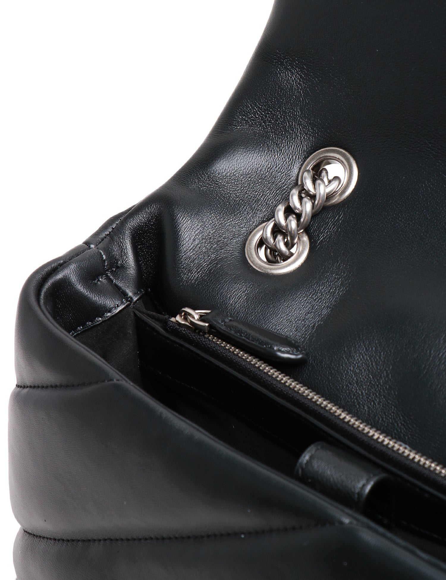 BORSA PINKO NERA CLASSIC LOVE BAG PUFF IN NAPPA TRAPUNTATA CON FIBBIA LOVE BIRDS E CATENA SILVER