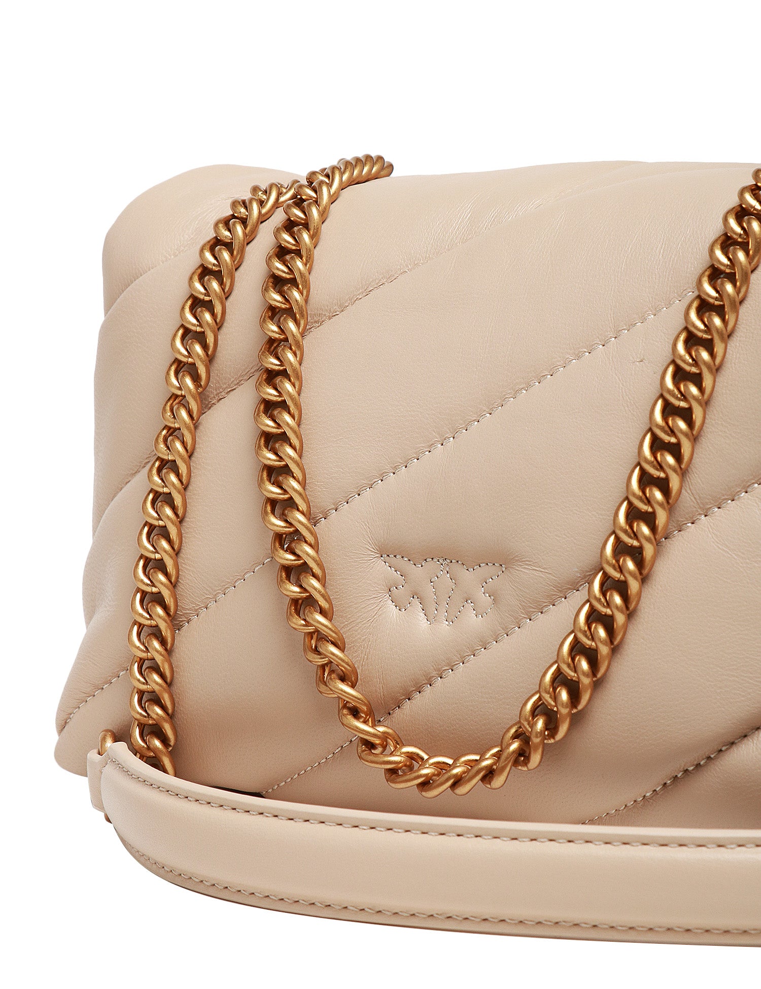 BORSA PINKO MINI LOVE PUFF BEIGE IN NAPPA CON TRAPUNTATURA OBLIQUA E FIBBIA LOVE BIRDS ORO