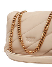 BORSA PINKO MINI LOVE PUFF BEIGE IN NAPPA CON TRAPUNTATURA OBLIQUA E FIBBIA LOVE BIRDS ORO