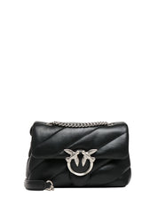 BORSA PINKO MINI LOVE PUFF NERA IN NAPPA CON TRAPUNTATURA OBLIQUA E FIBBIA LOVE BIRDS SILVER