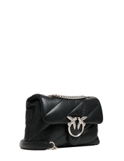 BORSA PINKO MINI LOVE PUFF NERA IN NAPPA CON TRAPUNTATURA OBLIQUA E FIBBIA LOVE BIRDS SILVER