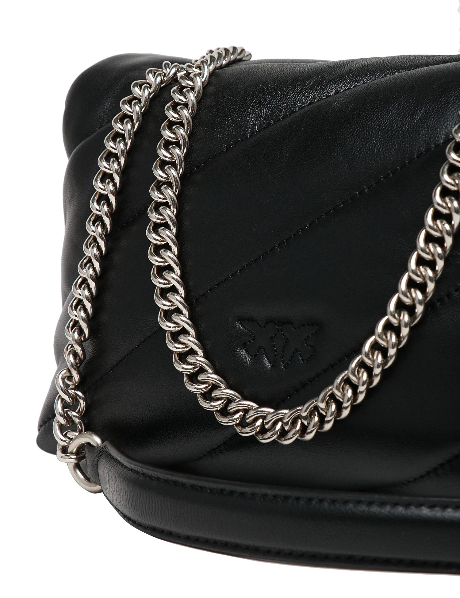 BORSA PINKO MINI LOVE PUFF NERA IN NAPPA CON TRAPUNTATURA OBLIQUA E FIBBIA LOVE BIRDS SILVER