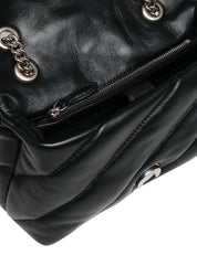 BORSA PINKO MINI LOVE PUFF NERA IN NAPPA CON TRAPUNTATURA OBLIQUA E FIBBIA LOVE BIRDS SILVER