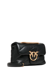 BORSA PINKO NERA MINI LOVE BAG PUFF IN NAPPA CON TRAPUNTATURA OBLIQUA E FIBBIA LOVE BIRDS ORO