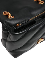 BORSA PINKO NERA MINI LOVE BAG PUFF IN NAPPA CON TRAPUNTATURA OBLIQUA E FIBBIA LOVE BIRDS ORO