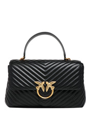 BORSA PINKO BIG LOVE PUFF LADY NERA IN NAPPA TRAPUNTATA CHEVRON, FIBBIA LOVE BIRDS ORO E MANICO IN PELLE