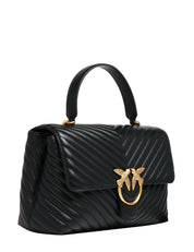BORSA PINKO BIG LOVE PUFF LADY NERA IN NAPPA TRAPUNTATA CHEVRON, FIBBIA LOVE BIRDS ORO E MANICO IN PELLE
