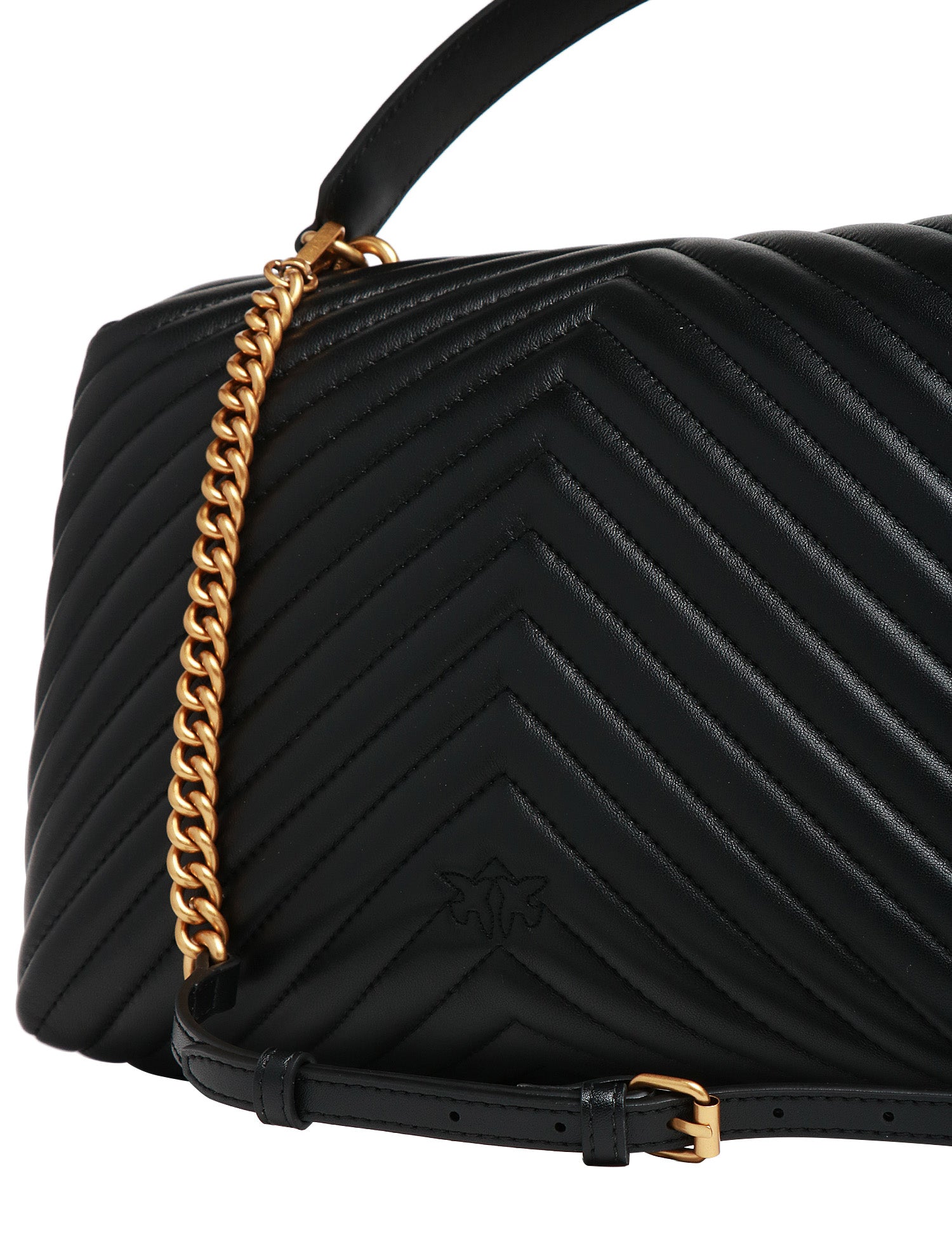 BORSA PINKO BIG LOVE PUFF LADY NERA IN NAPPA TRAPUNTATA CHEVRON, FIBBIA LOVE BIRDS ORO E MANICO IN PELLE