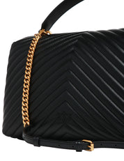 BORSA PINKO BIG LOVE PUFF LADY NERA IN NAPPA TRAPUNTATA CHEVRON, FIBBIA LOVE BIRDS ORO E MANICO IN PELLE