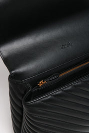 BORSA PINKO BIG LOVE PUFF LADY NERA IN NAPPA TRAPUNTATA CHEVRON, FIBBIA LOVE BIRDS ORO E MANICO IN PELLE