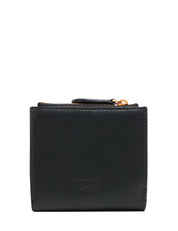 PORTAFOGLI DONNA PINKO NERO IN PELLE CON PICCOLA ZIP E PLACCHETTA LOVE BIRDS IN METALLO DORATO