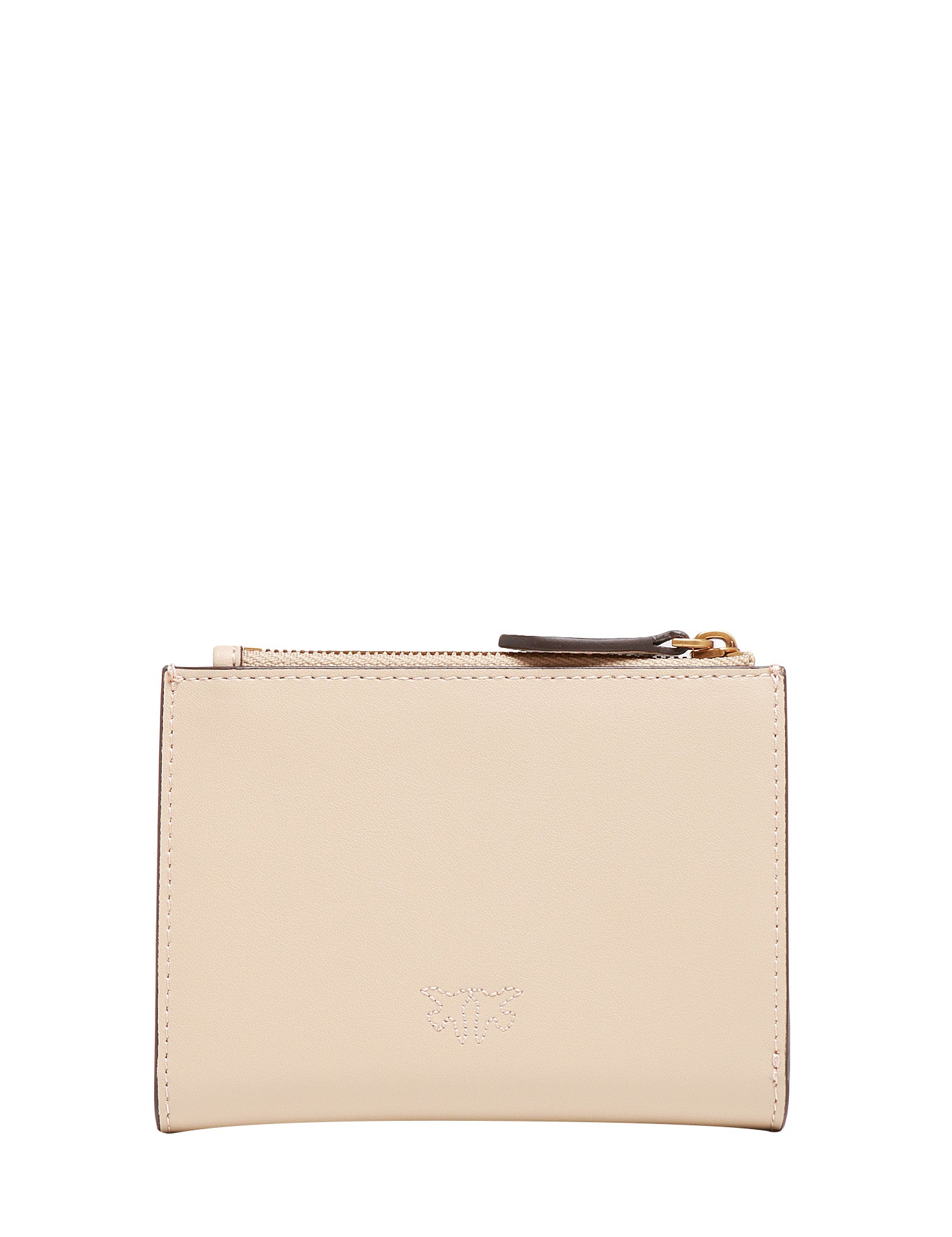 PORTAFOGLIO PINKO BEIGE IN PELLE MANO SETA CON PATTA E LOGO LOVE BIRDS DIAMOND CUT ORO