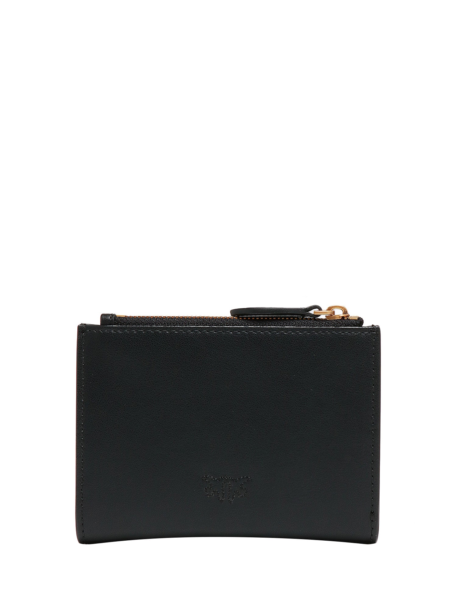 PORTAFOGLI PINKO NERO IN PELLE MANO SETA CON PATTA E LOGO LOVE BIRDS DIAMOND CUT ORO