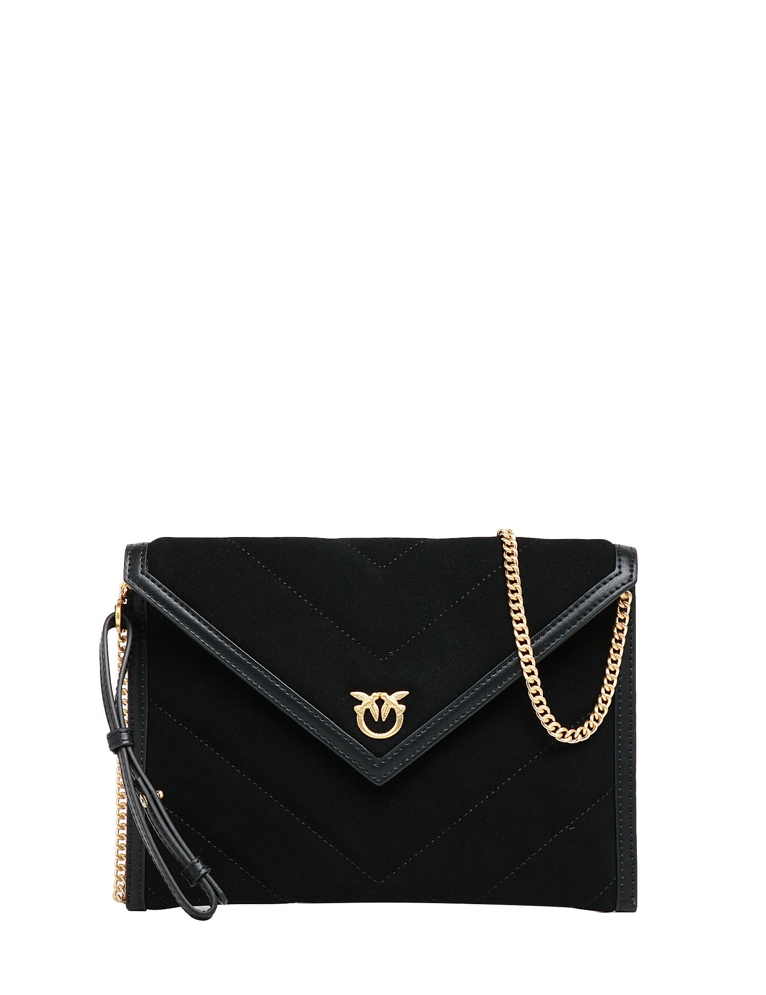 BORSA DONNA PINKO MODELLO BUSTINA NERA IN PELLE SCAMOSCIATA CON TRACOLLA REMOVIBILE E FIBBIA ORO