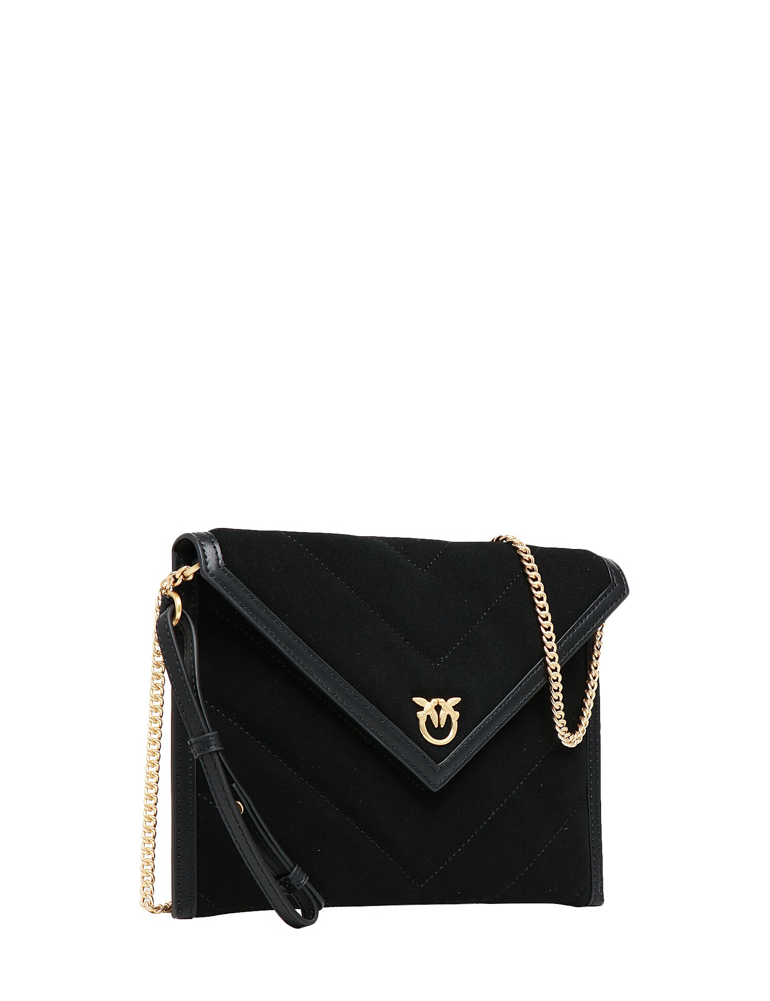 BORSA DONNA PINKO MODELLO BUSTINA NERA IN PELLE SCAMOSCIATA CON TRACOLLA REMOVIBILE E FIBBIA ORO