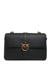 BORSA PINKO EXTRA LOVE BAG SLOUCHY NERA IN PELLE MARTELLATA CON FIBBIA LOVE BIRDS E BORCHIETTE IN METALLO DORATO